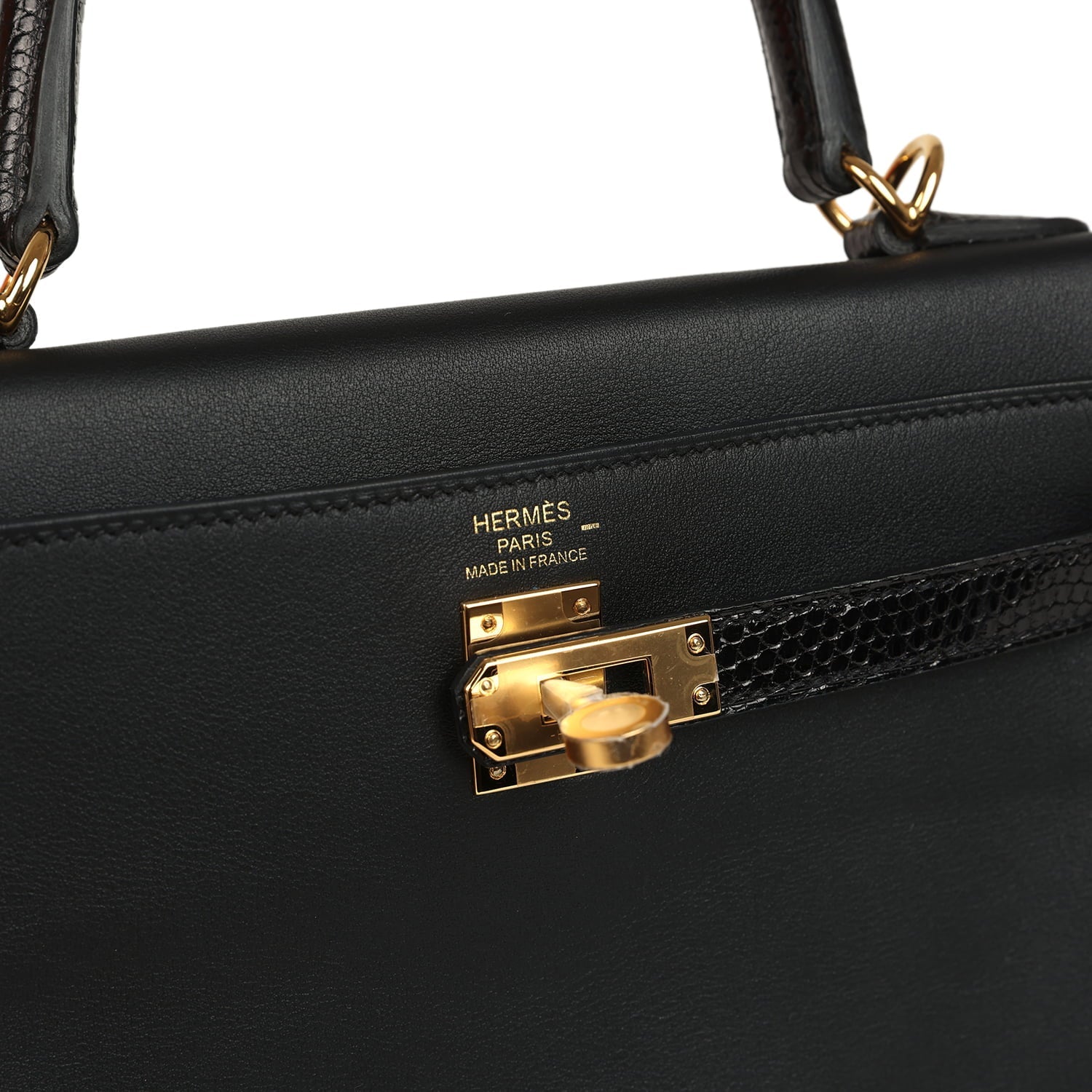 Hermes Kelly Retourne 25 Black Swift and Varanus Niloticus Lizard Touch Gold Hardware