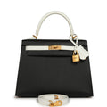 Hermes Special Order (HSS) Kelly Sellier 25 Black and White Epsom Brushed Gold Hardware