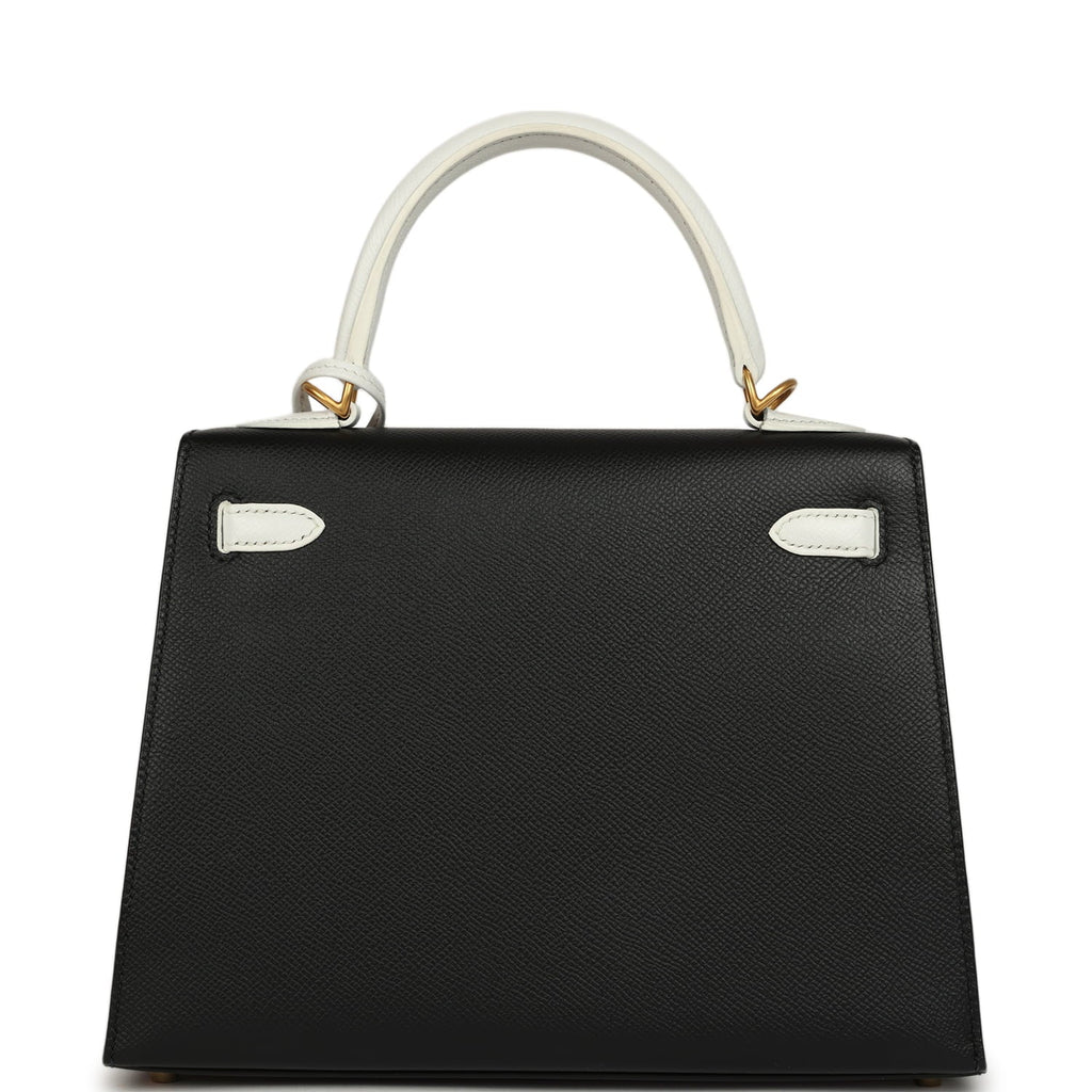 Hermes Special Order (HSS) Kelly Sellier 25 Black and White Epsom Brushed Gold Hardware