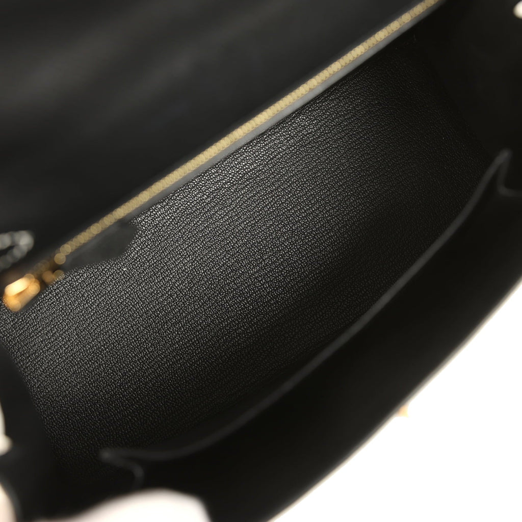Hermes Special Order (HSS) Kelly Sellier 25 Black and White Epsom Brushed Gold Hardware