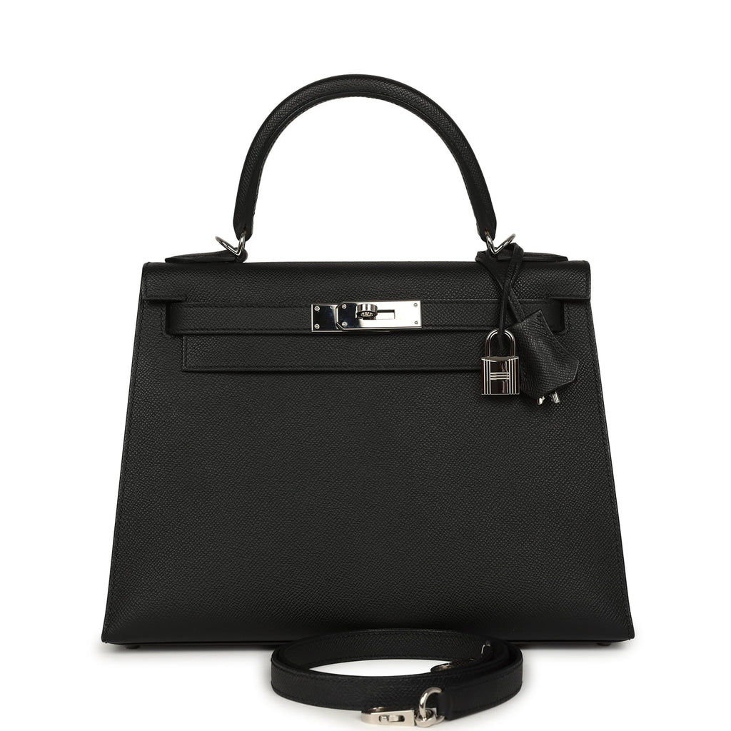 Pre-owned Hermes Kelly Sellier 28 Black Epsom Palladium Hardware