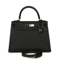 Pre-owned Hermes Kelly Sellier 28 Black Epsom Palladium Hardware