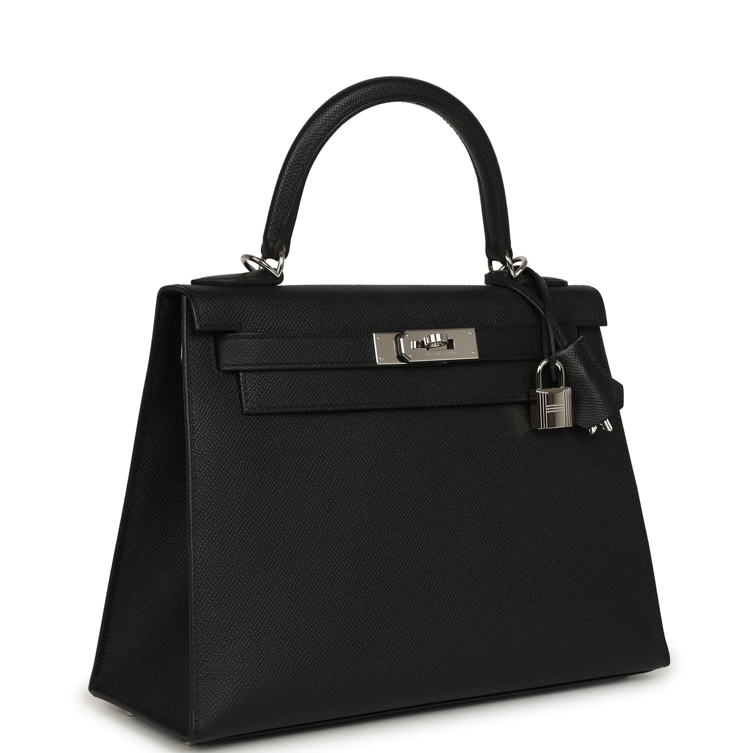 Pre-owned Hermes Kelly Sellier 28 Black Epsom Palladium Hardware