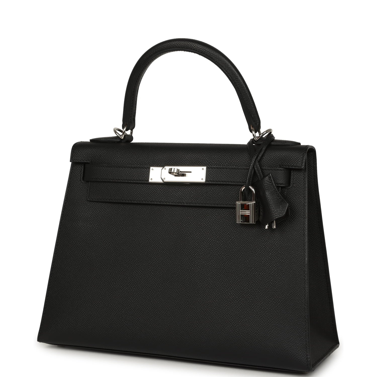 Pre-owned Hermes Kelly Sellier 28 Black Epsom Palladium Hardware