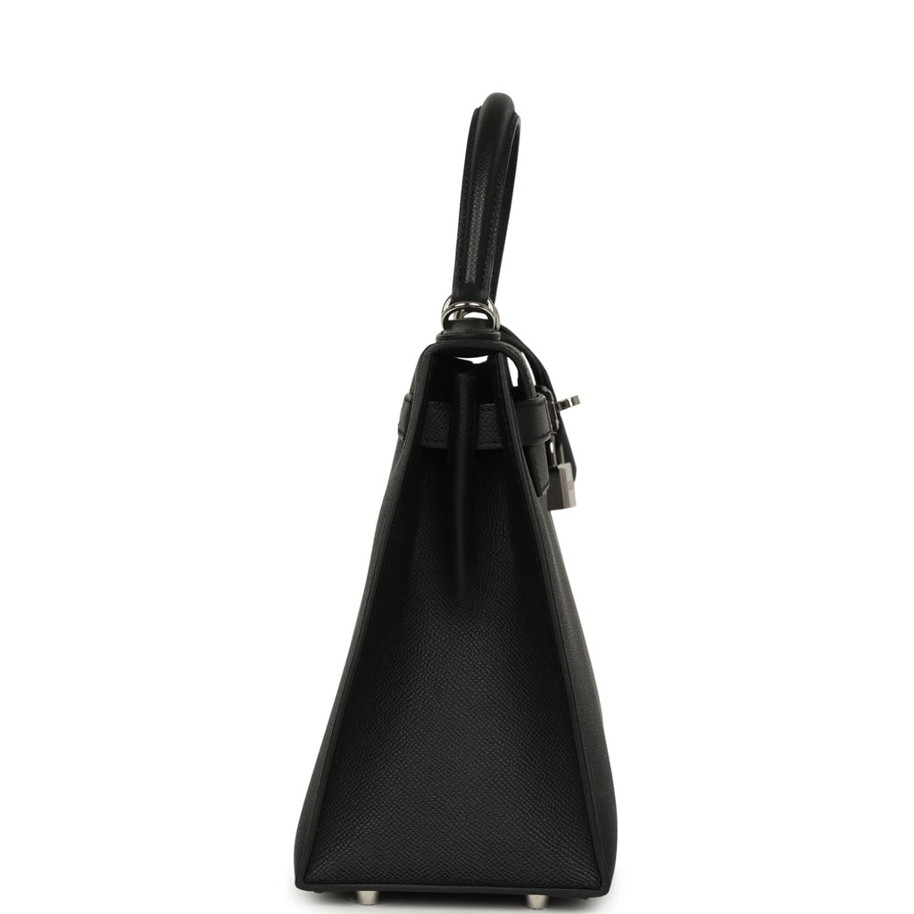Pre-owned Hermes Kelly Sellier 28 Black Epsom Palladium Hardware