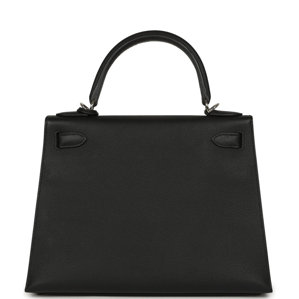 Pre-owned Hermes Kelly Sellier 28 Black Epsom Palladium Hardware