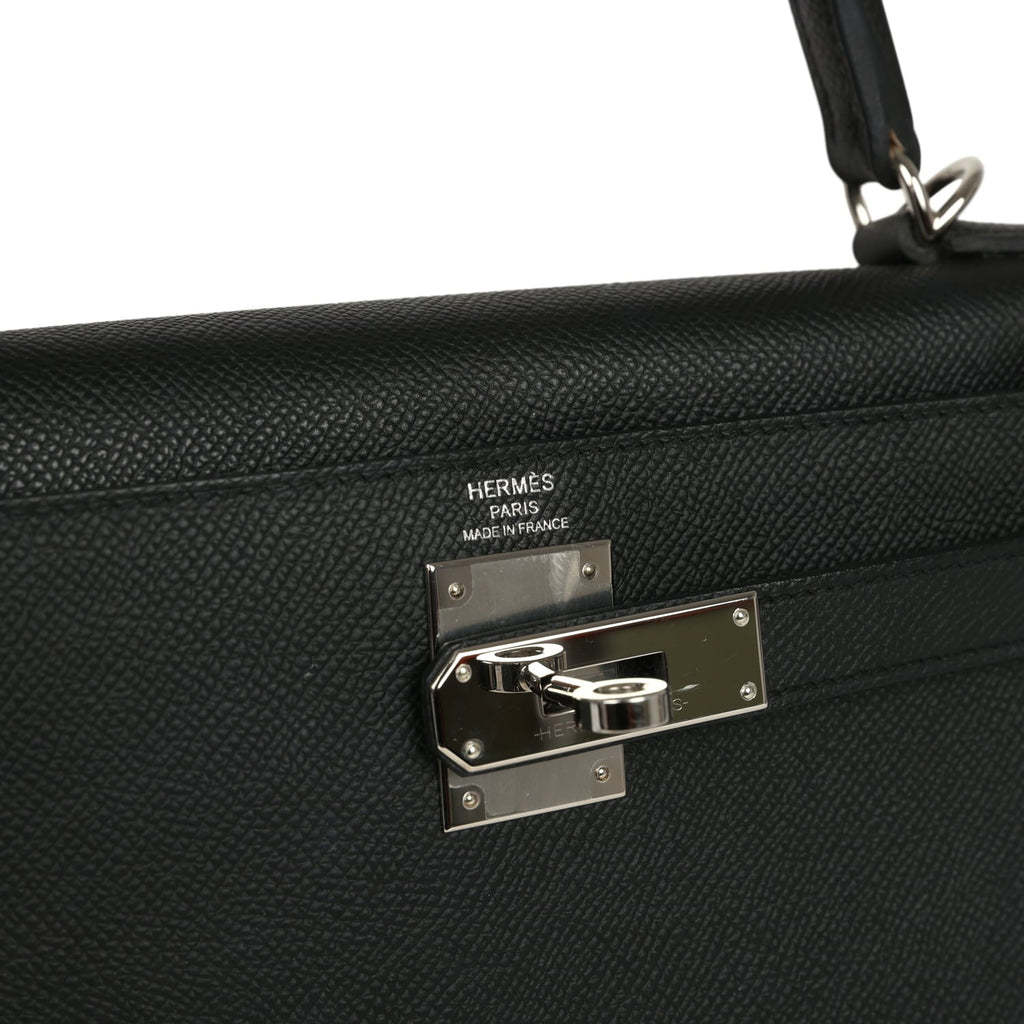 Pre-owned Hermes Kelly Sellier 28 Black Epsom Palladium Hardware