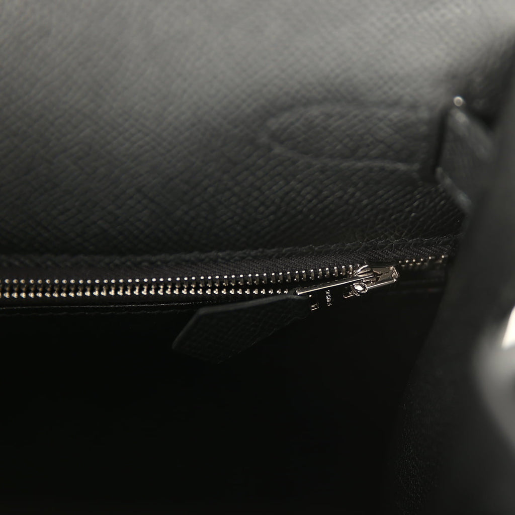 Pre-owned Hermes Kelly Sellier 28 Black Epsom Palladium Hardware