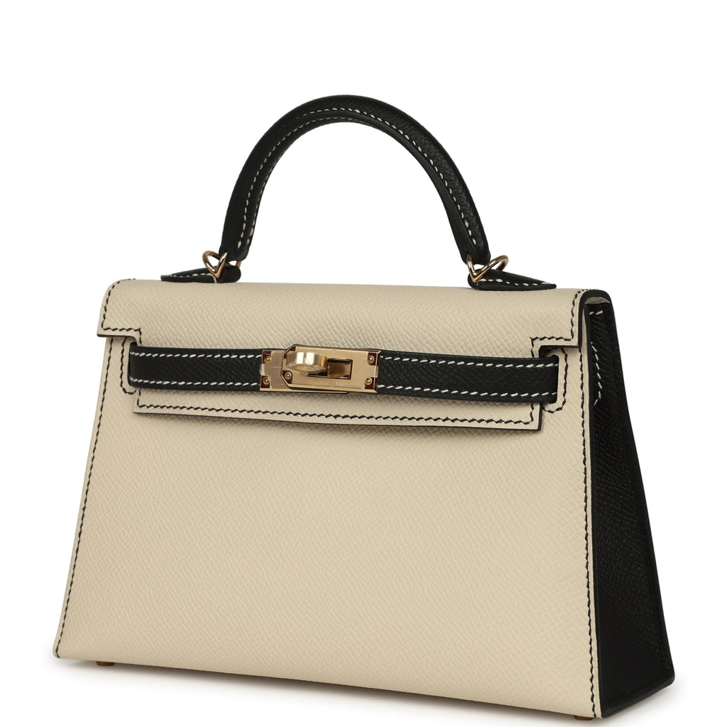 Hermes Special Order (HSS) Kelly Sellier 20 Craie and Black Epsom Permabrass Hardware