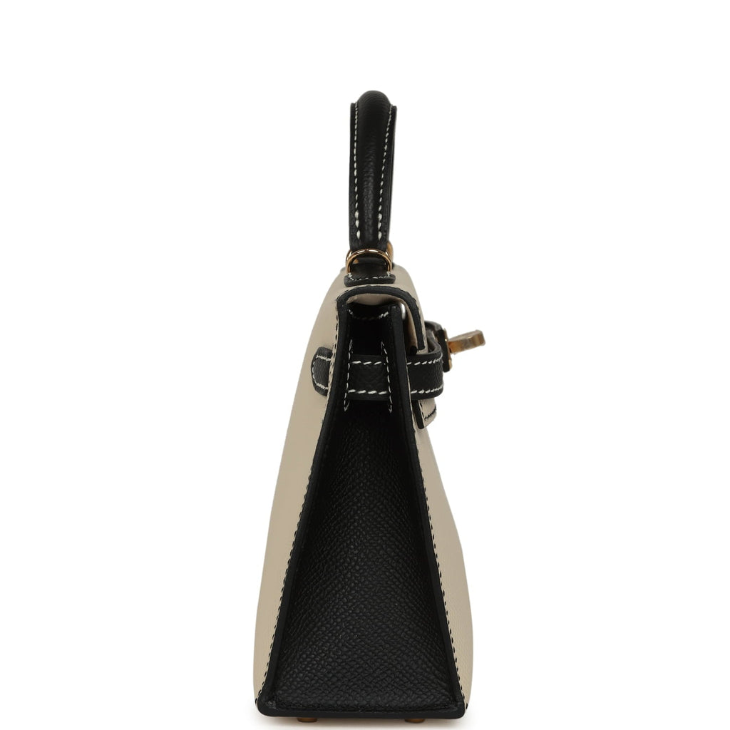 Hermes Special Order (HSS) Kelly Sellier 20 Craie and Black Epsom Permabrass Hardware