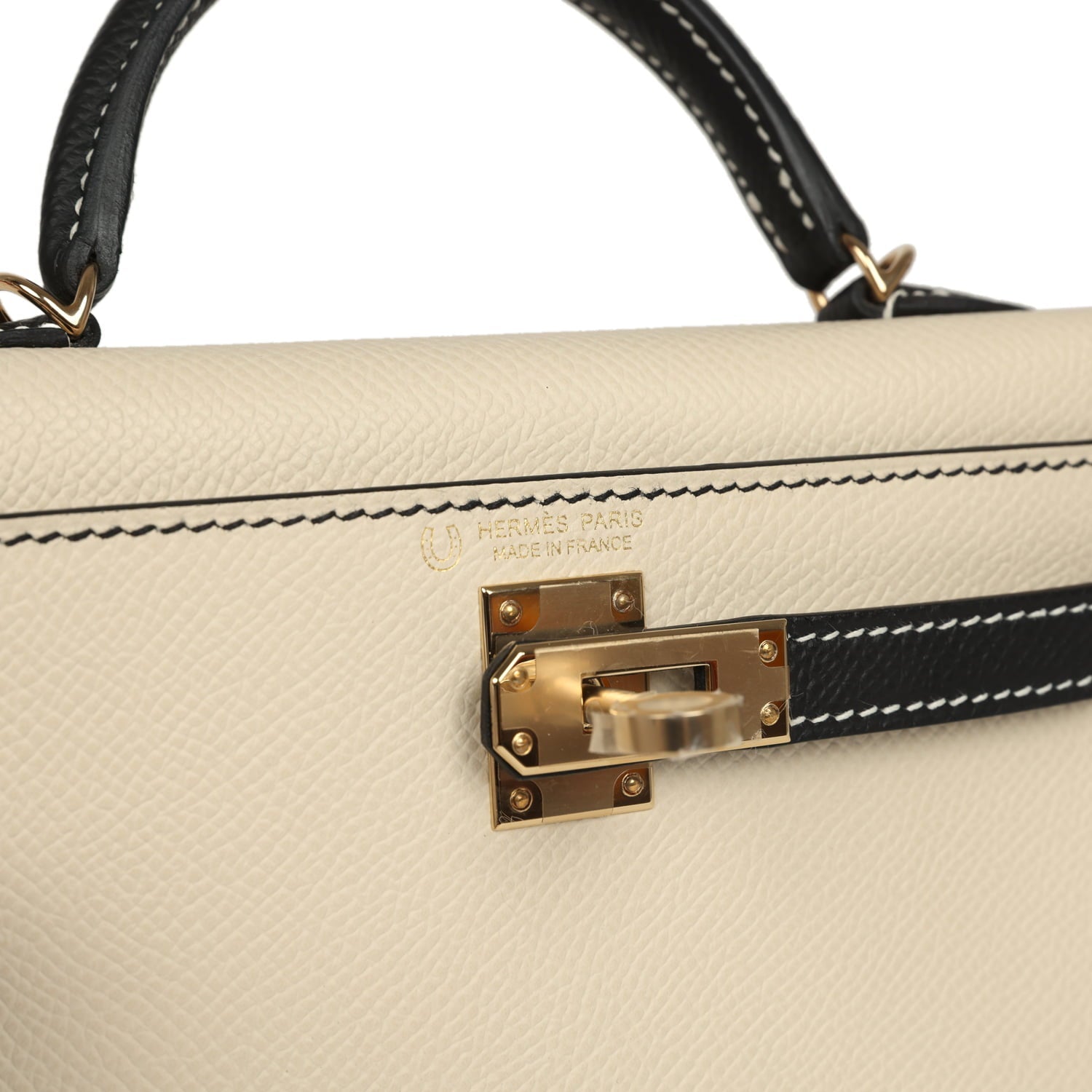 Hermes Special Order (HSS) Kelly Sellier 20 Craie and Black Epsom Permabrass Hardware