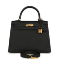 Hermes Kelly Sellier 25 Black Epsom Gold Hardware