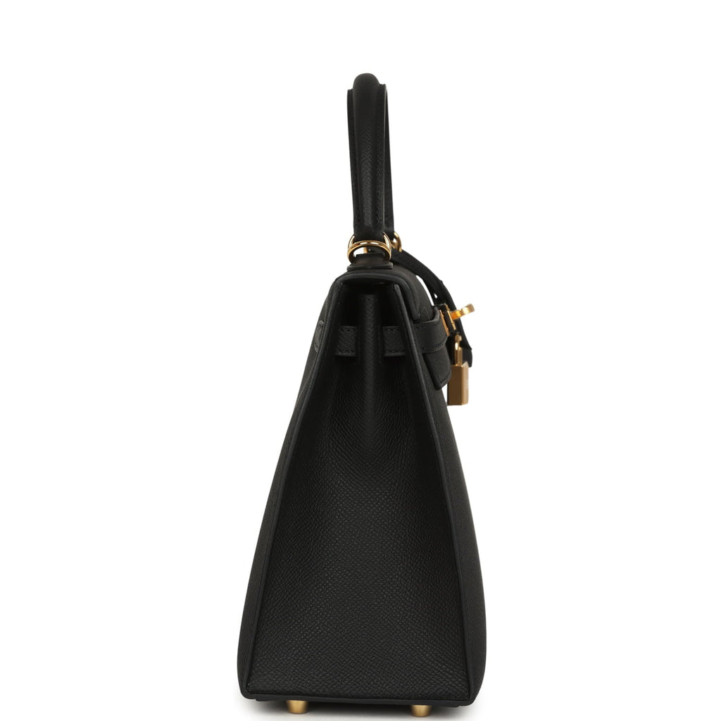 Hermes Kelly Sellier 25 Black Epsom Gold Hardware