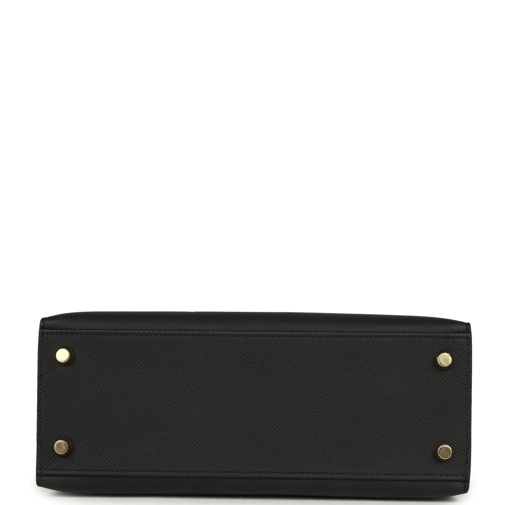 Hermes Kelly Sellier 25 Black Epsom Gold Hardware