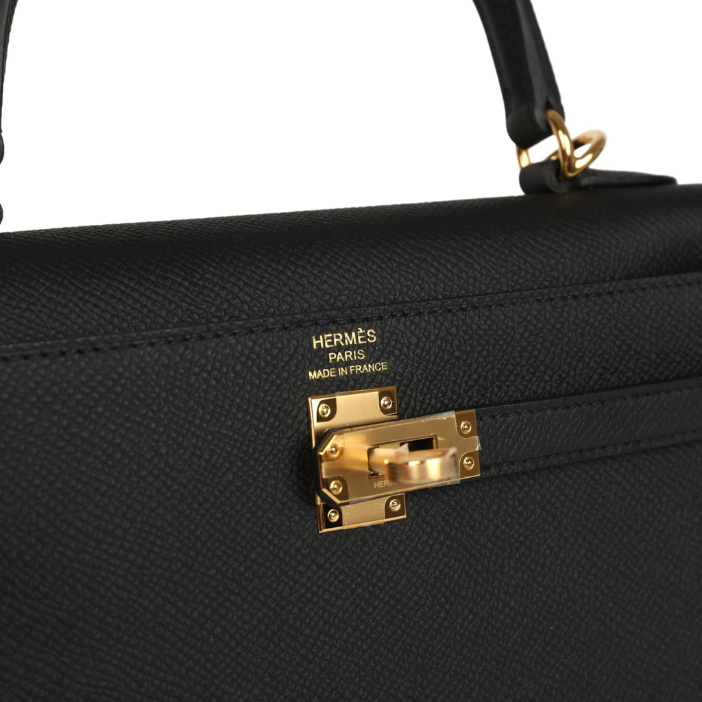 Hermes Kelly Sellier 25 Black Epsom Gold Hardware
