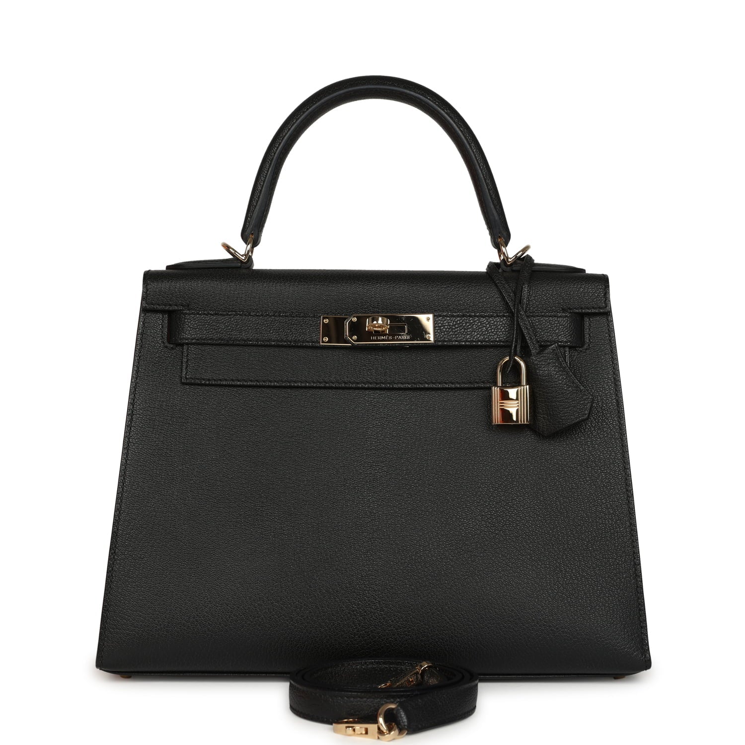 Pre-owned Hermes Special Order (HSS) Kelly Sellier 28 Black Chevre Mysore Permabrass Hardware