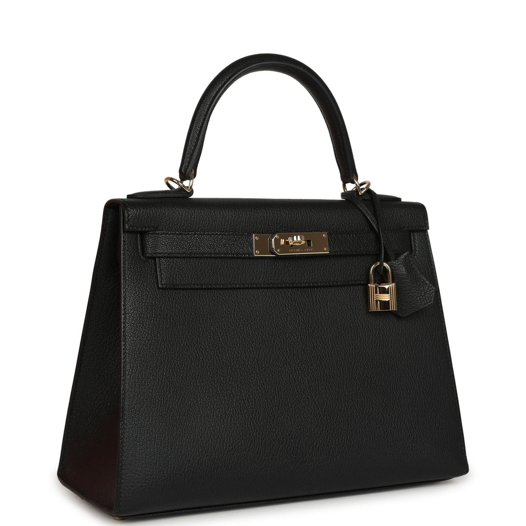 Pre-owned Hermes Special Order (HSS) Kelly Sellier 28 Black Chevre Mysore Permabrass Hardware