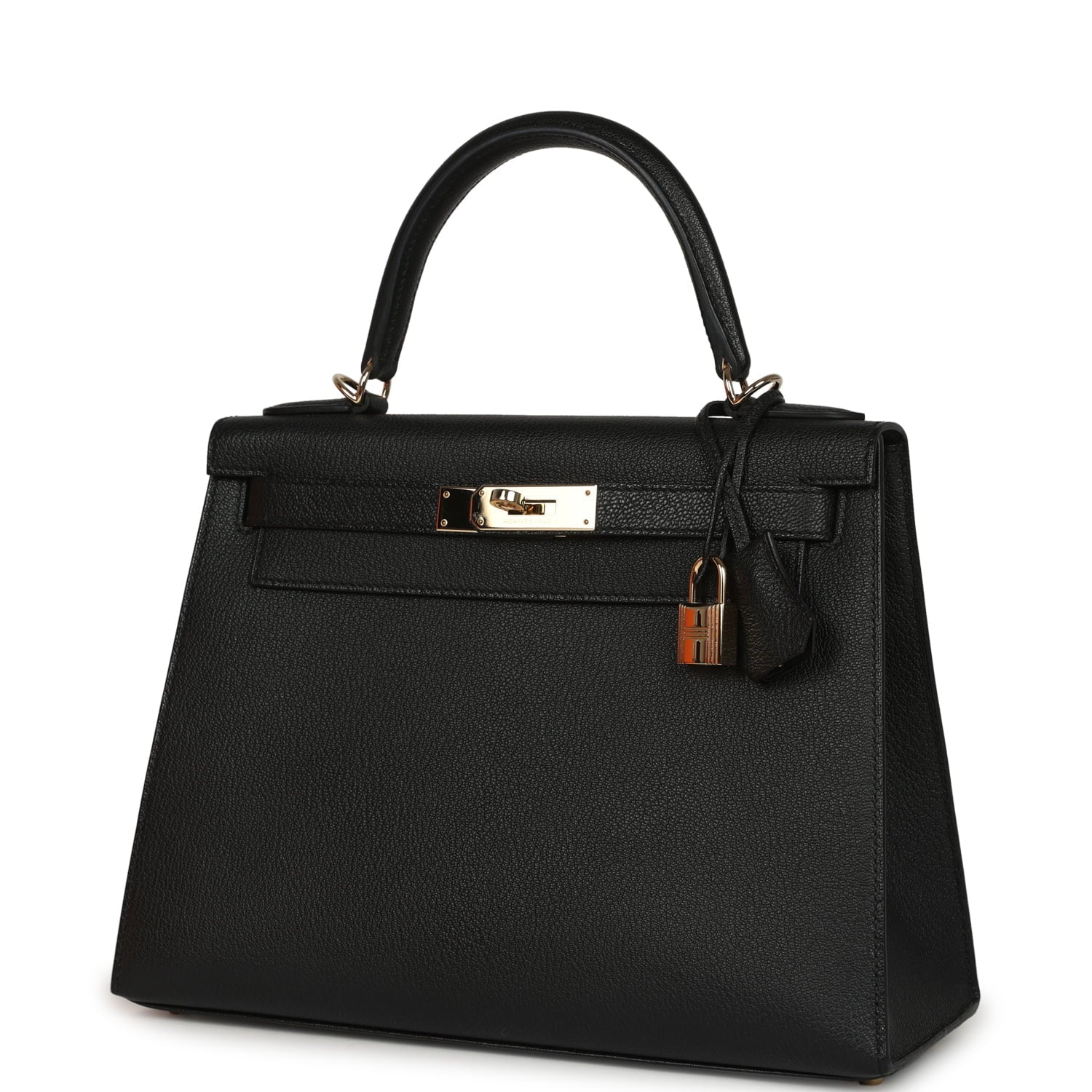 Pre-owned Hermes Special Order (HSS) Kelly Sellier 28 Black Chevre Mysore Permabrass Hardware
