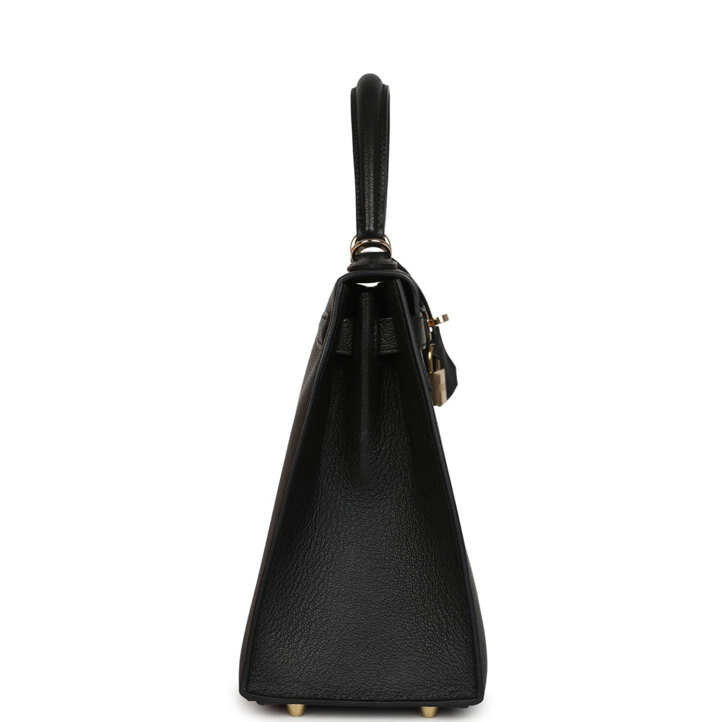 Pre-owned Hermes Special Order (HSS) Kelly Sellier 28 Black Chevre Mysore Permabrass Hardware