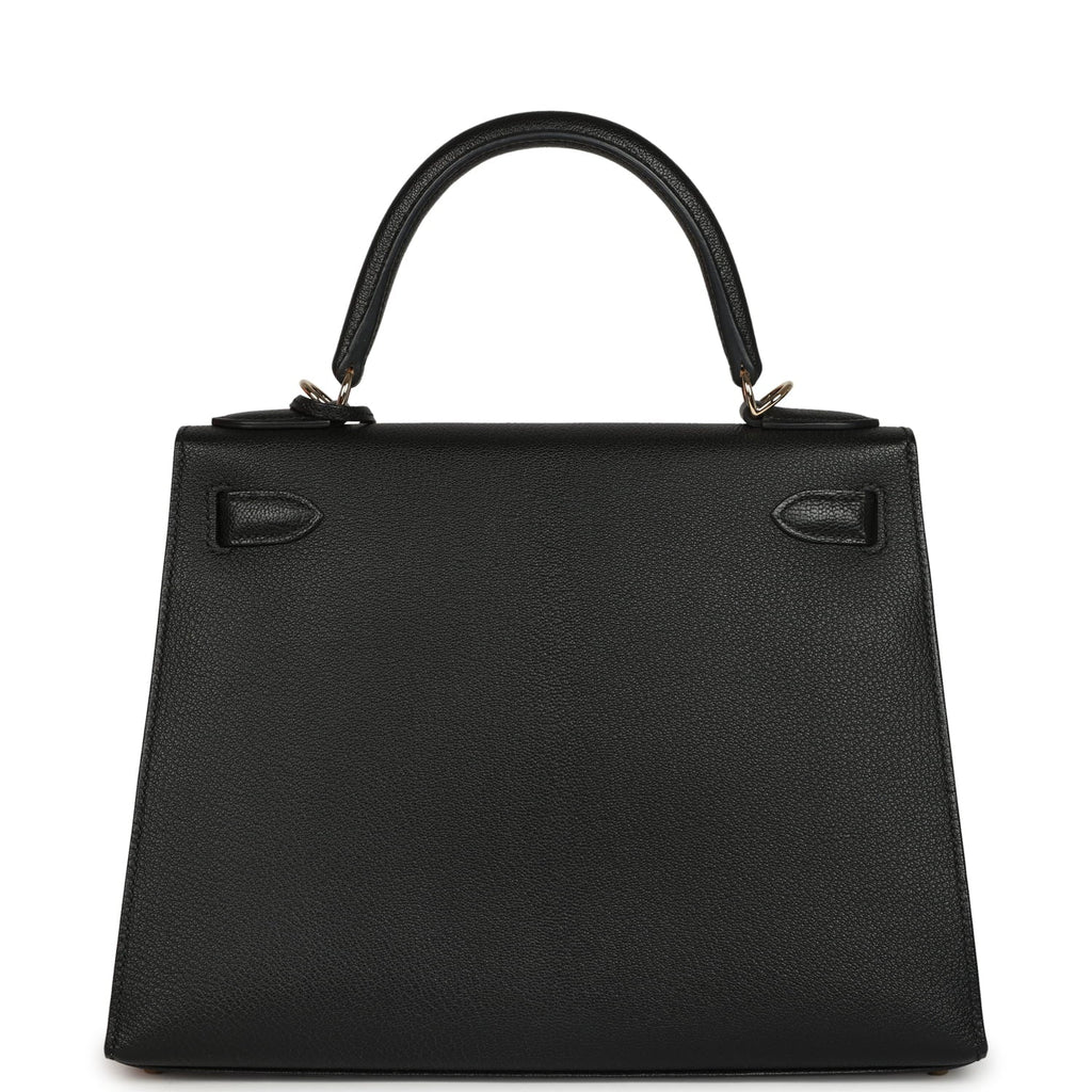 Pre-owned Hermes Special Order (HSS) Kelly Sellier 28 Black Chevre Mysore Permabrass Hardware