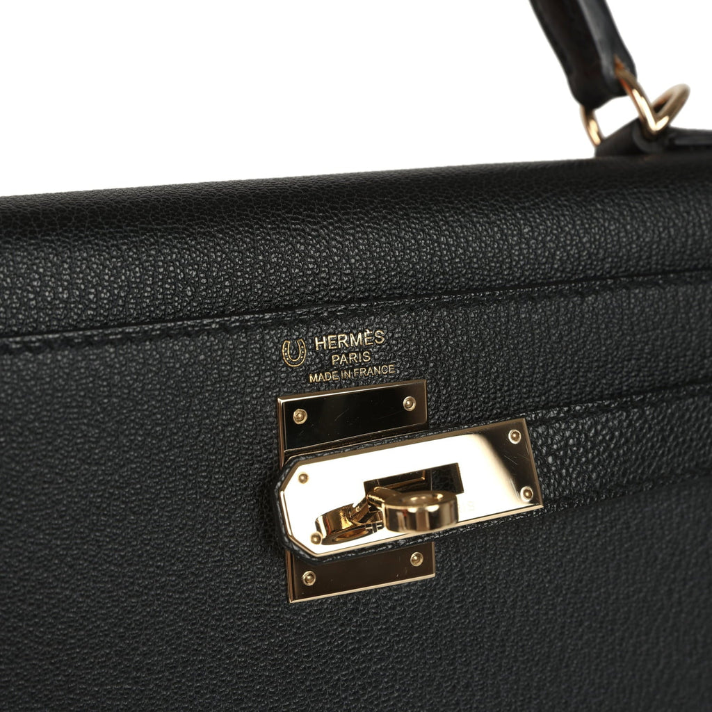 Pre-owned Hermes Special Order (HSS) Kelly Sellier 28 Black Chevre Mysore Permabrass Hardware