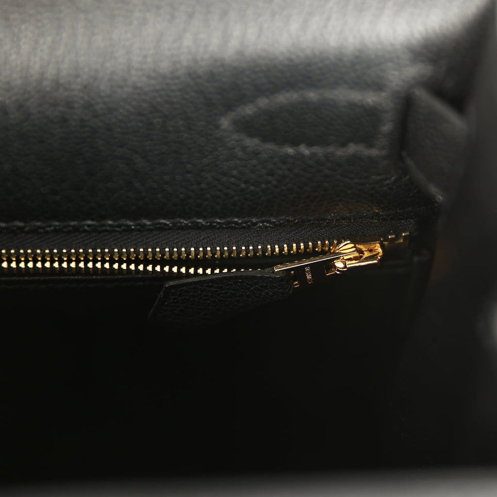 Pre-owned Hermes Special Order (HSS) Kelly Sellier 28 Black Chevre Mysore Permabrass Hardware