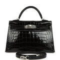 Hermes Kelly Sellier 20 Black Shiny Alligator Palladium Hardware