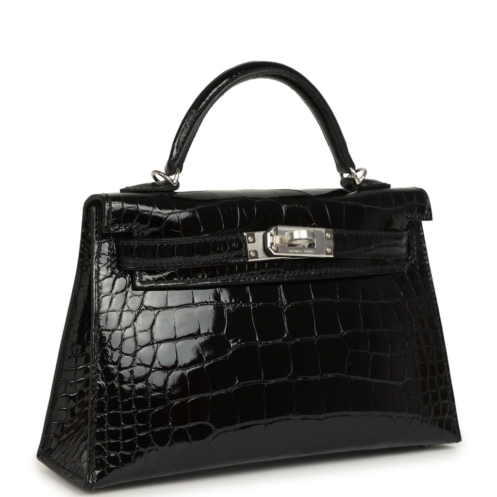 Hermes Kelly Sellier 20 Black Shiny Alligator Palladium Hardware
