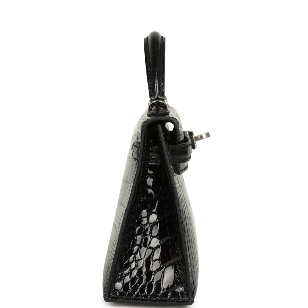 Hermes Kelly Sellier 20 Black Shiny Alligator Palladium Hardware