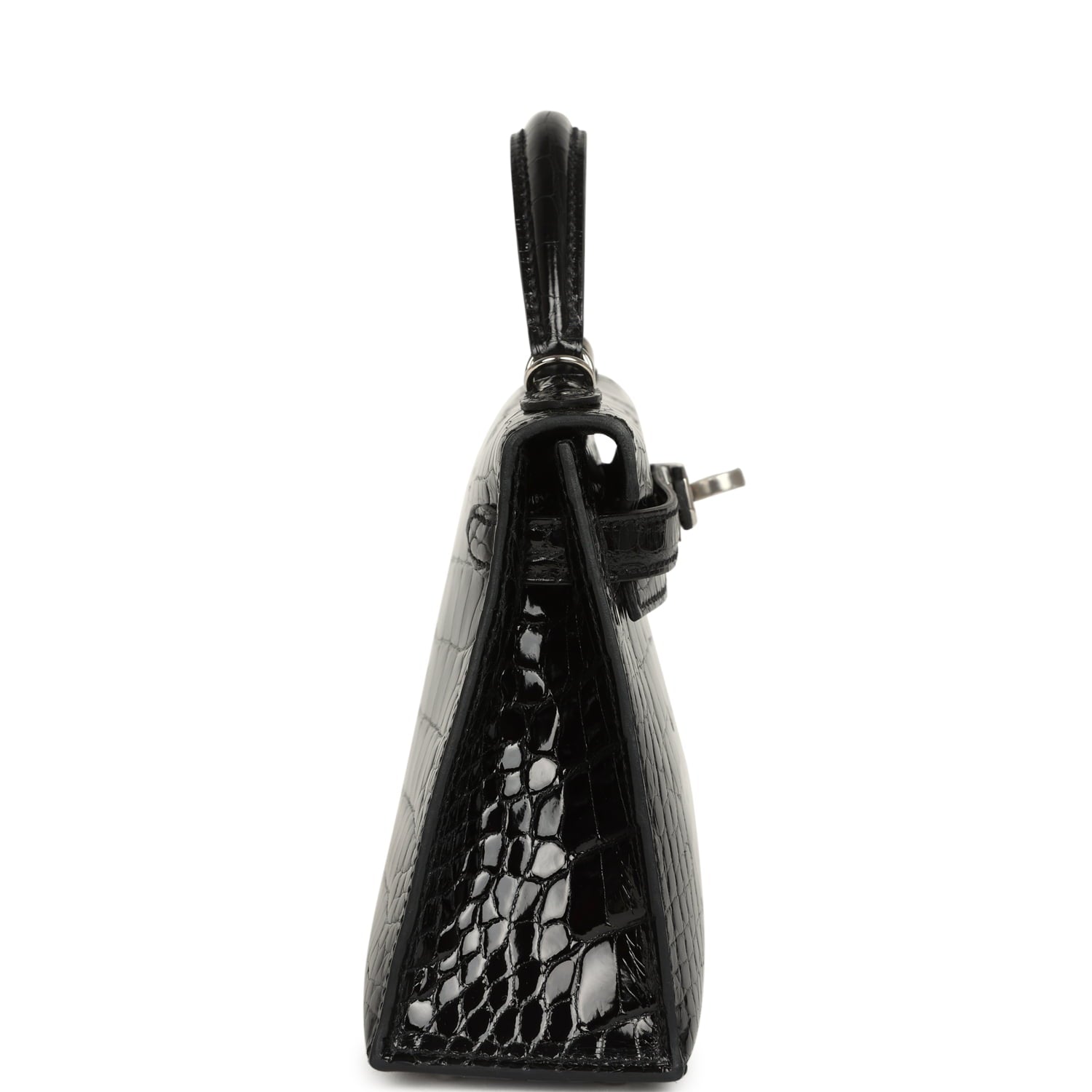 Hermes Kelly Sellier 20 Black Shiny Alligator Palladium Hardware
