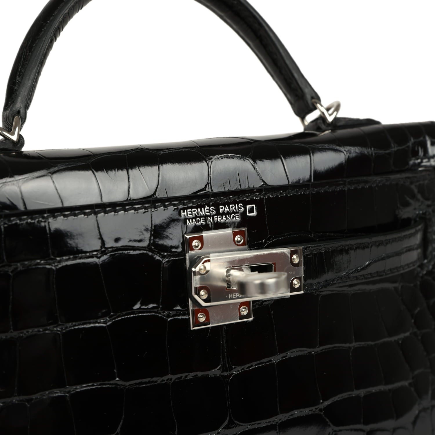 Hermes Kelly Sellier 20 Black Shiny Alligator Palladium Hardware