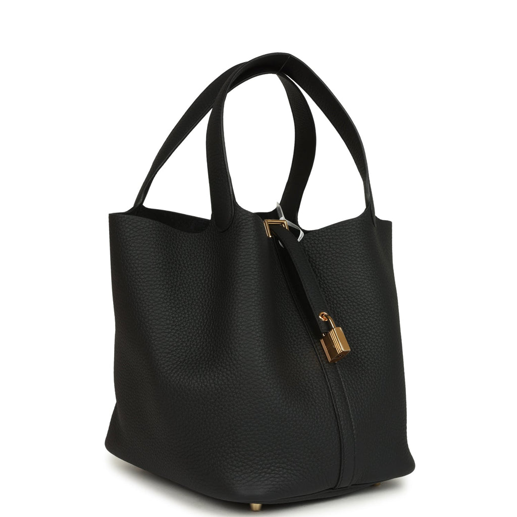 Hermes Picotin Lock 22 Black Clemence Gold Hardware