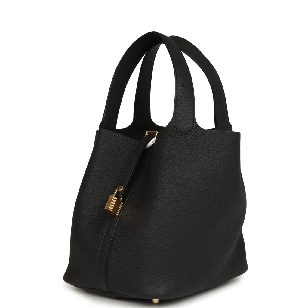 Hermes Picotin Lock 22 Black Clemence Gold Hardware