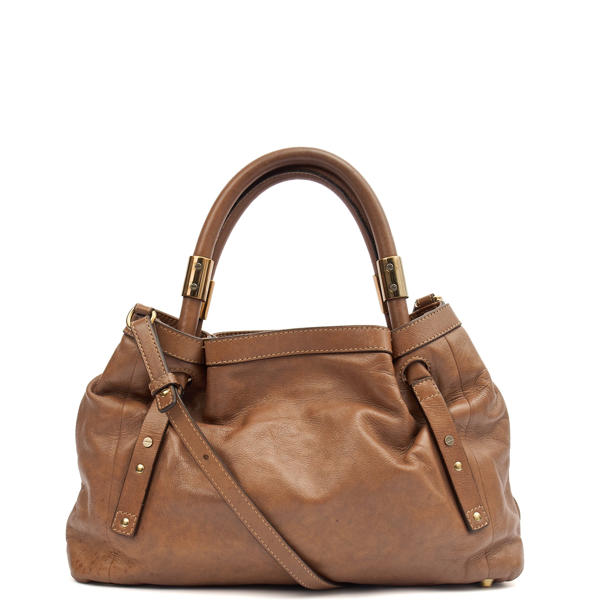 Chloe Tote Shoulder Bag in Brown, Calfskin Leather
