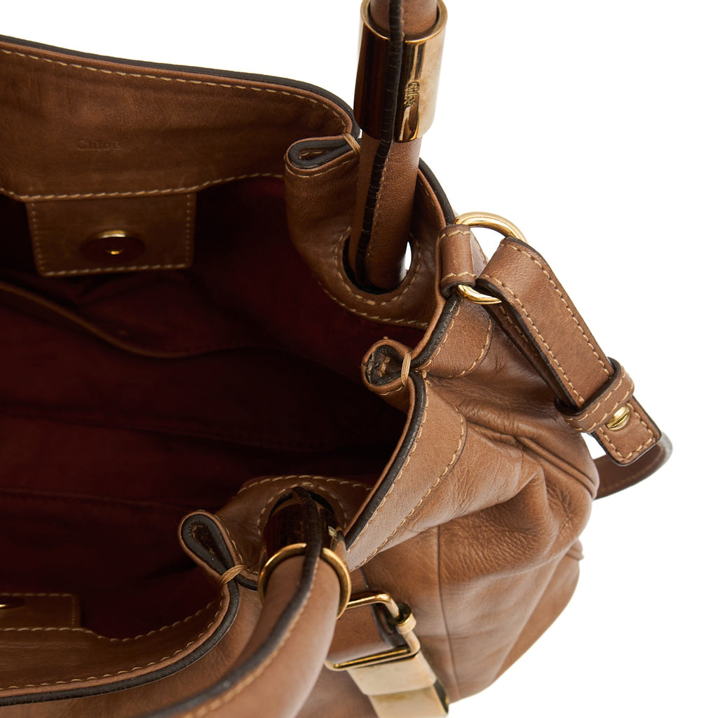 Chloe Tote Shoulder Bag in Brown, Calfskin Leather