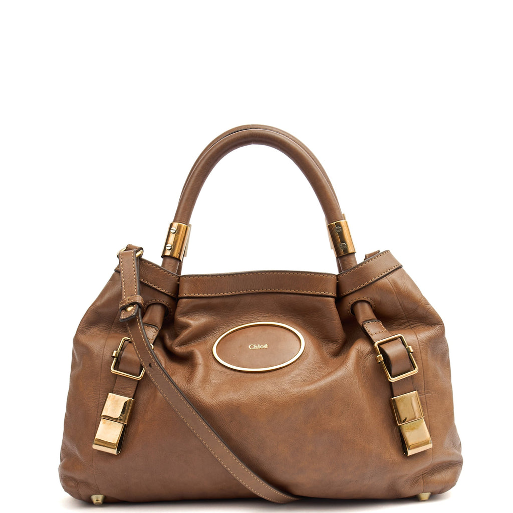 Chloe Tote Shoulder Bag in Brown, Calfskin Leather