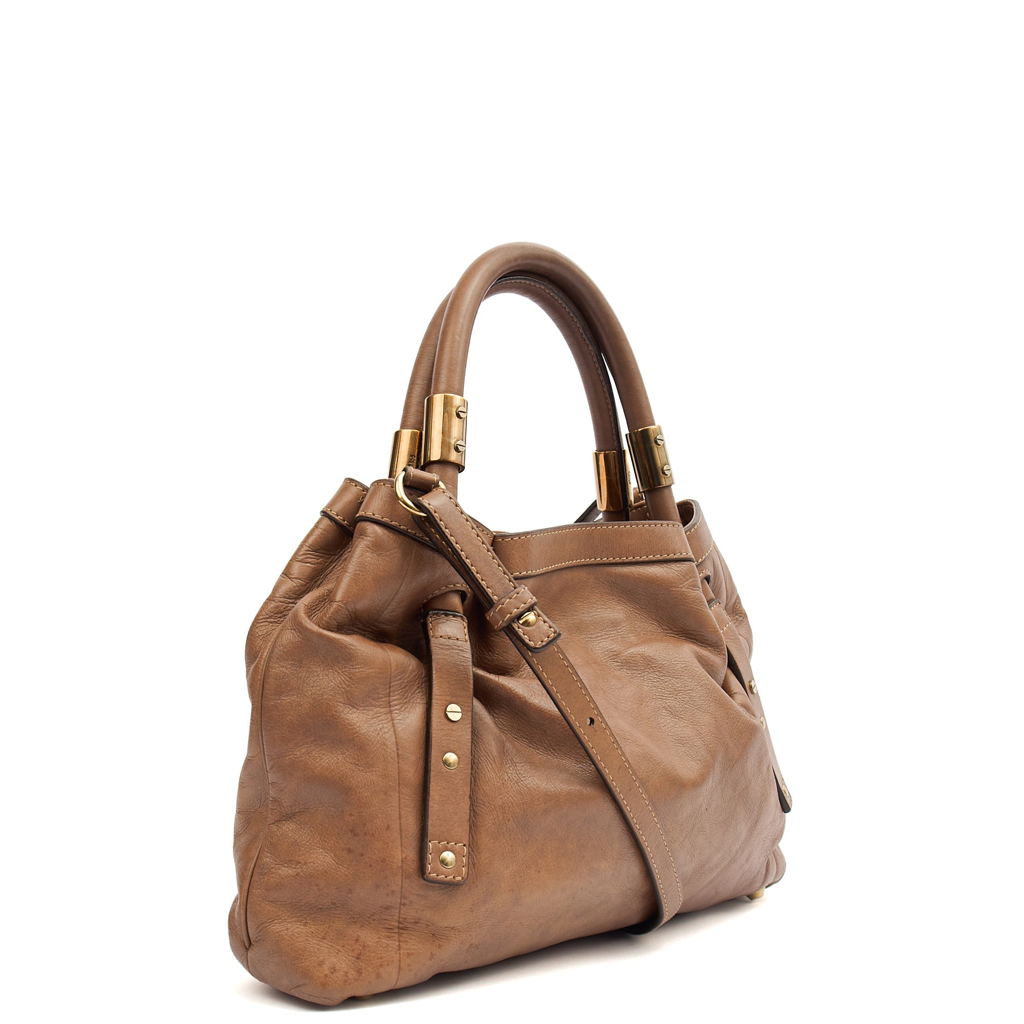 Chloe Tote Shoulder Bag in Brown, Calfskin Leather