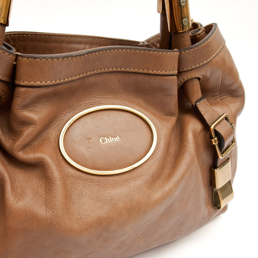 Chloe Tote Shoulder Bag in Brown, Calfskin Leather