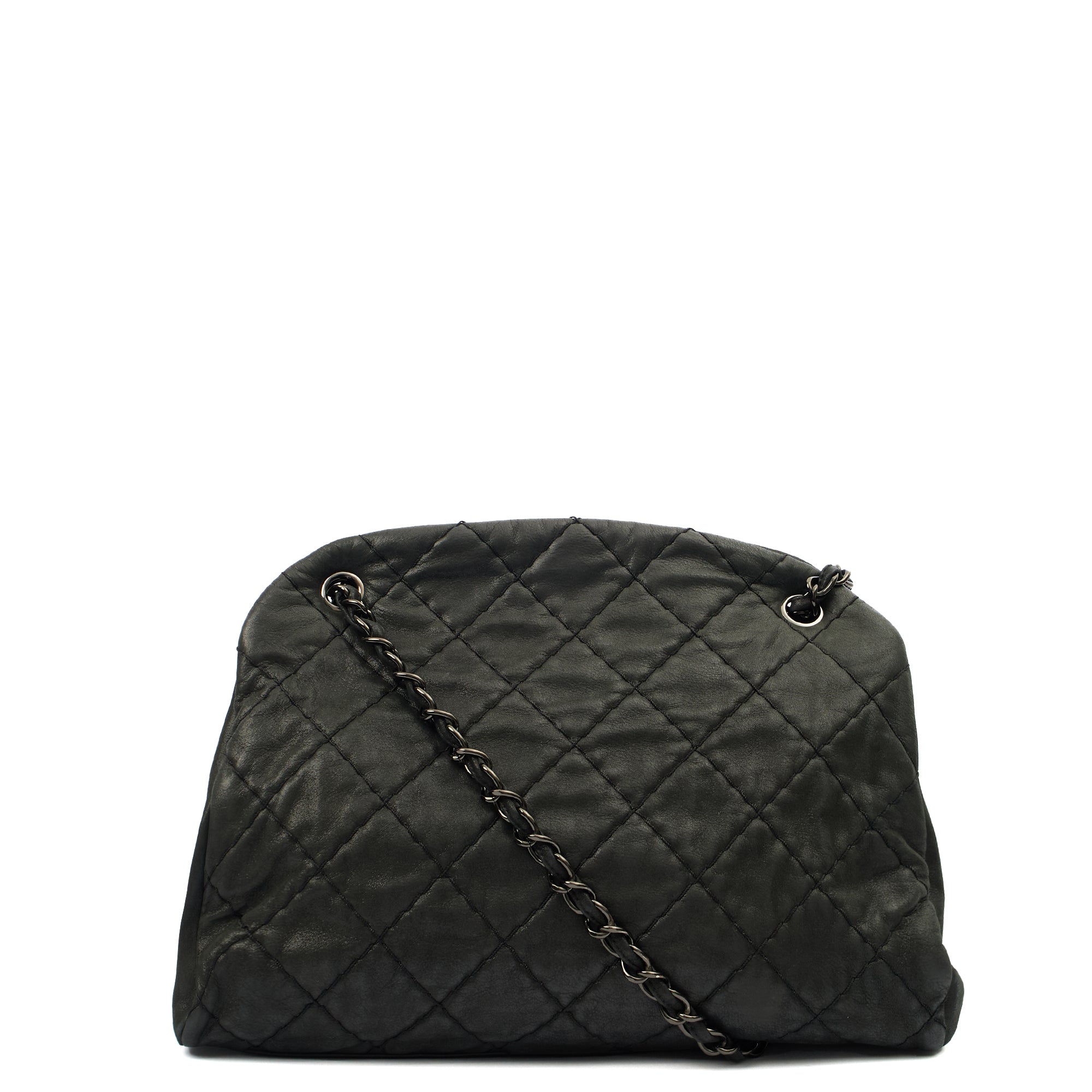Chanel Tote Mademoiselle Bowling Bag - Medium in Black, Nubuck