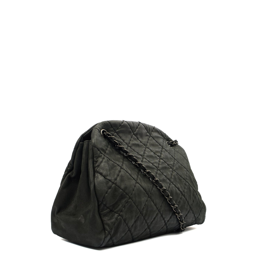 Chanel Tote Mademoiselle Bowling Bag - Medium in Black, Nubuck