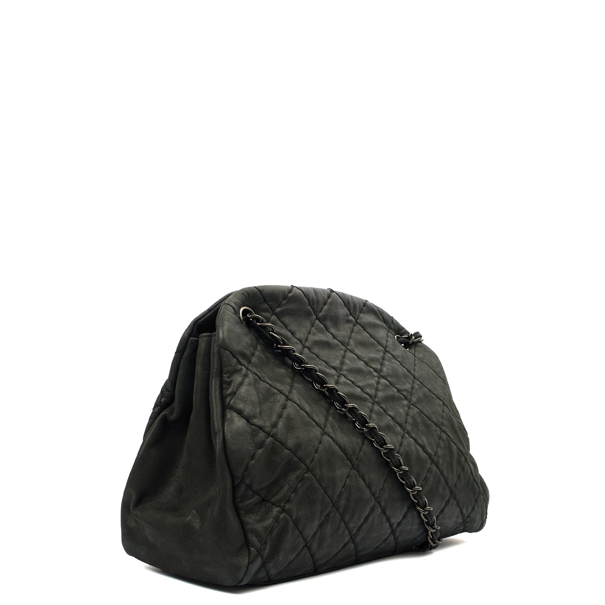 Chanel Tote Mademoiselle Bowling Bag - Medium in Black, Nubuck
