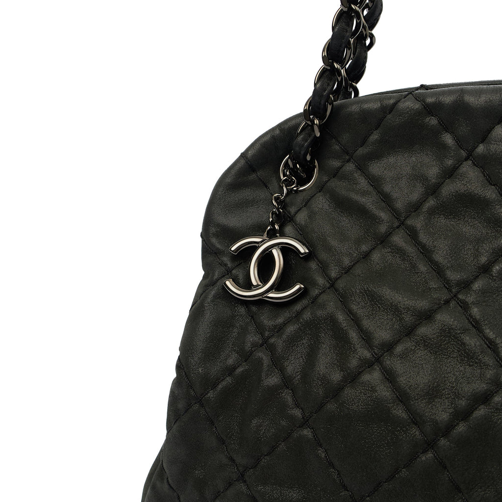 Chanel Tote Mademoiselle Bowling Bag - Medium in Black, Nubuck