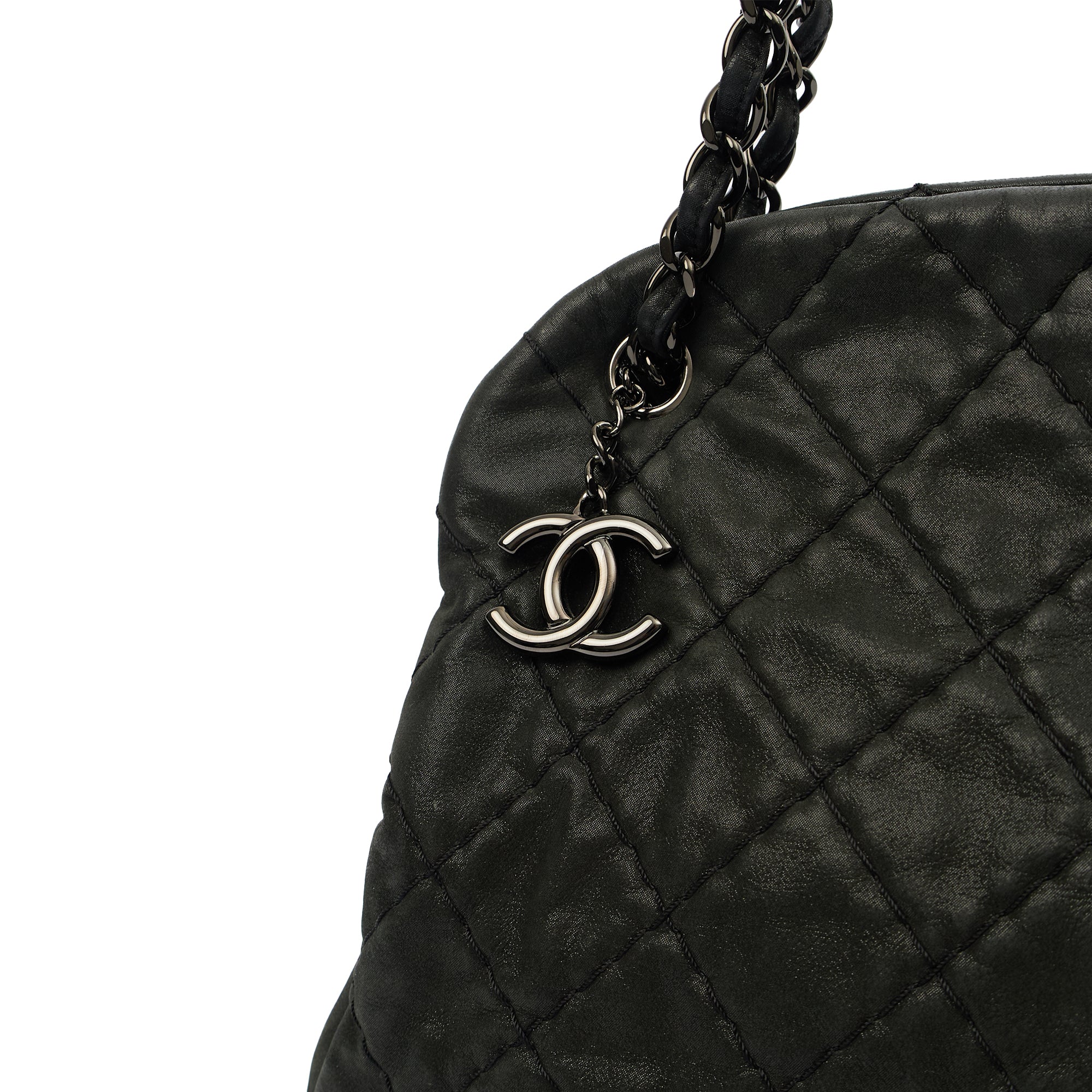 Chanel Tote Mademoiselle Bowling Bag - Medium in Black, Nubuck