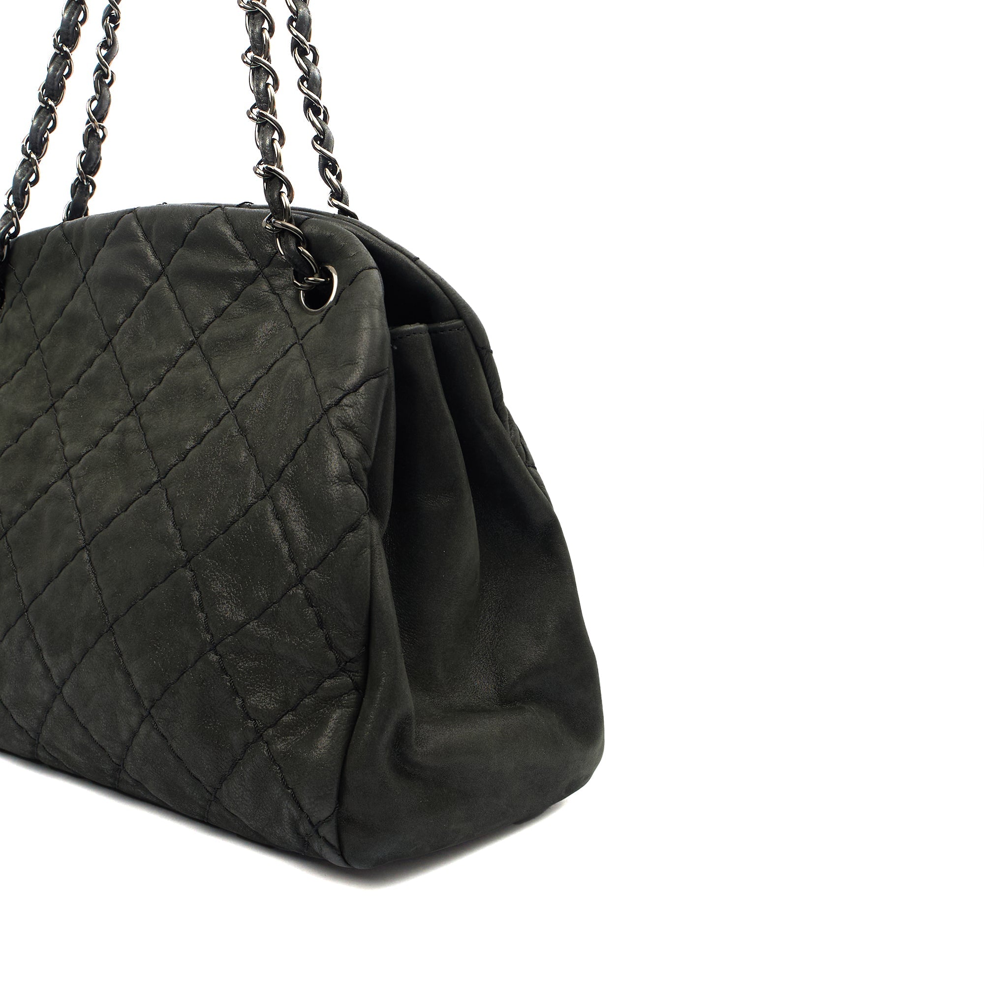 Chanel Tote Mademoiselle Bowling Bag - Medium in Black, Nubuck