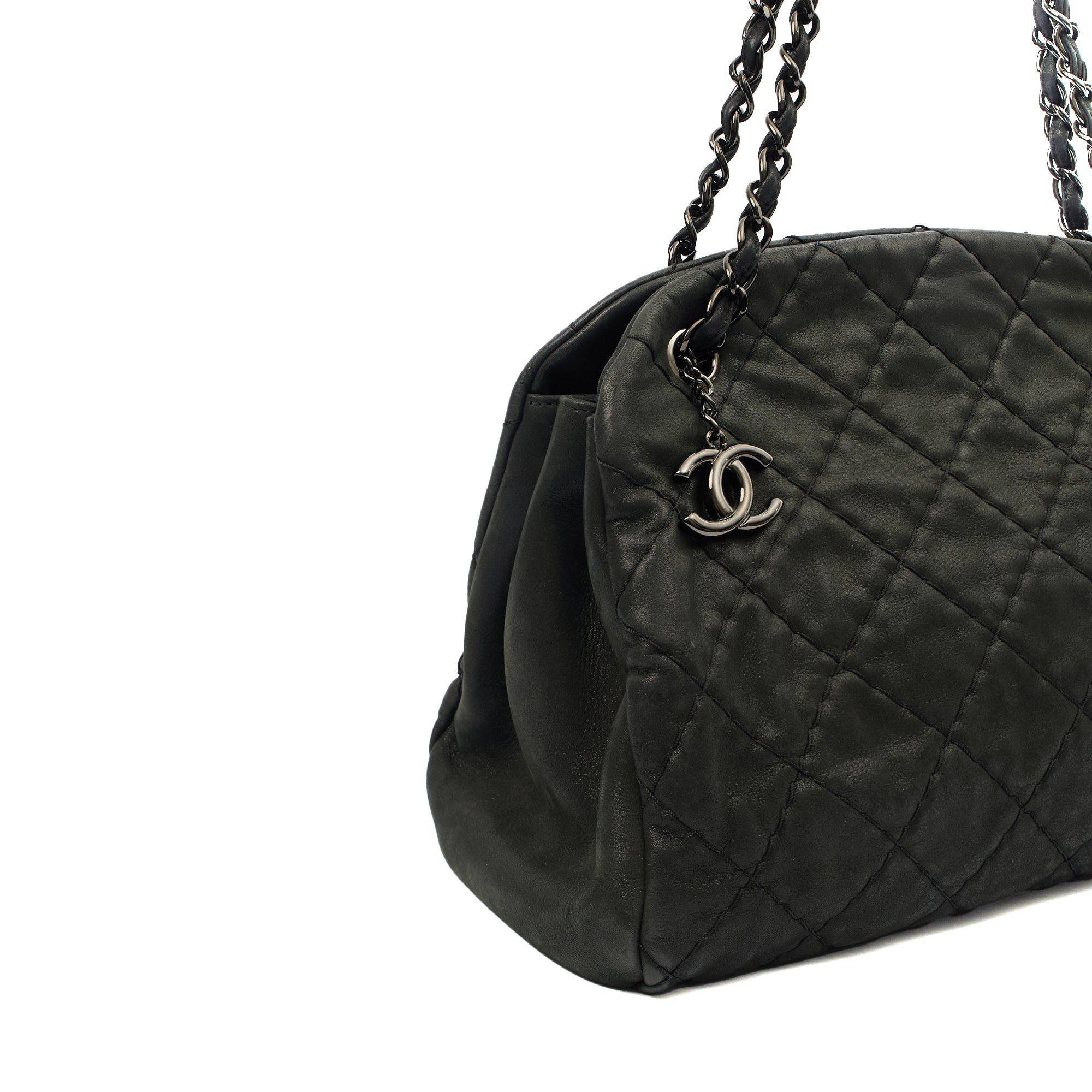 Chanel Tote Mademoiselle Bowling Bag - Medium in Black, Nubuck