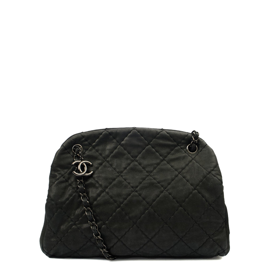 Chanel Tote Mademoiselle Bowling Bag - Medium in Black, Nubuck
