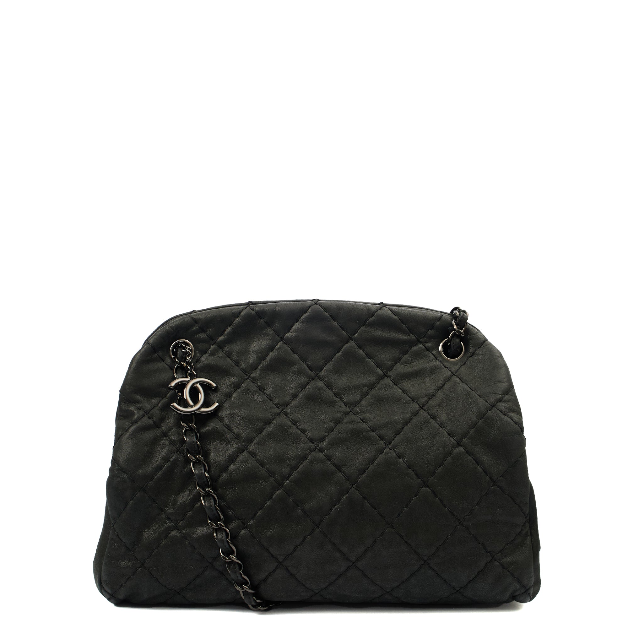Chanel Tote Mademoiselle Bowling Bag - Medium in Black, Nubuck