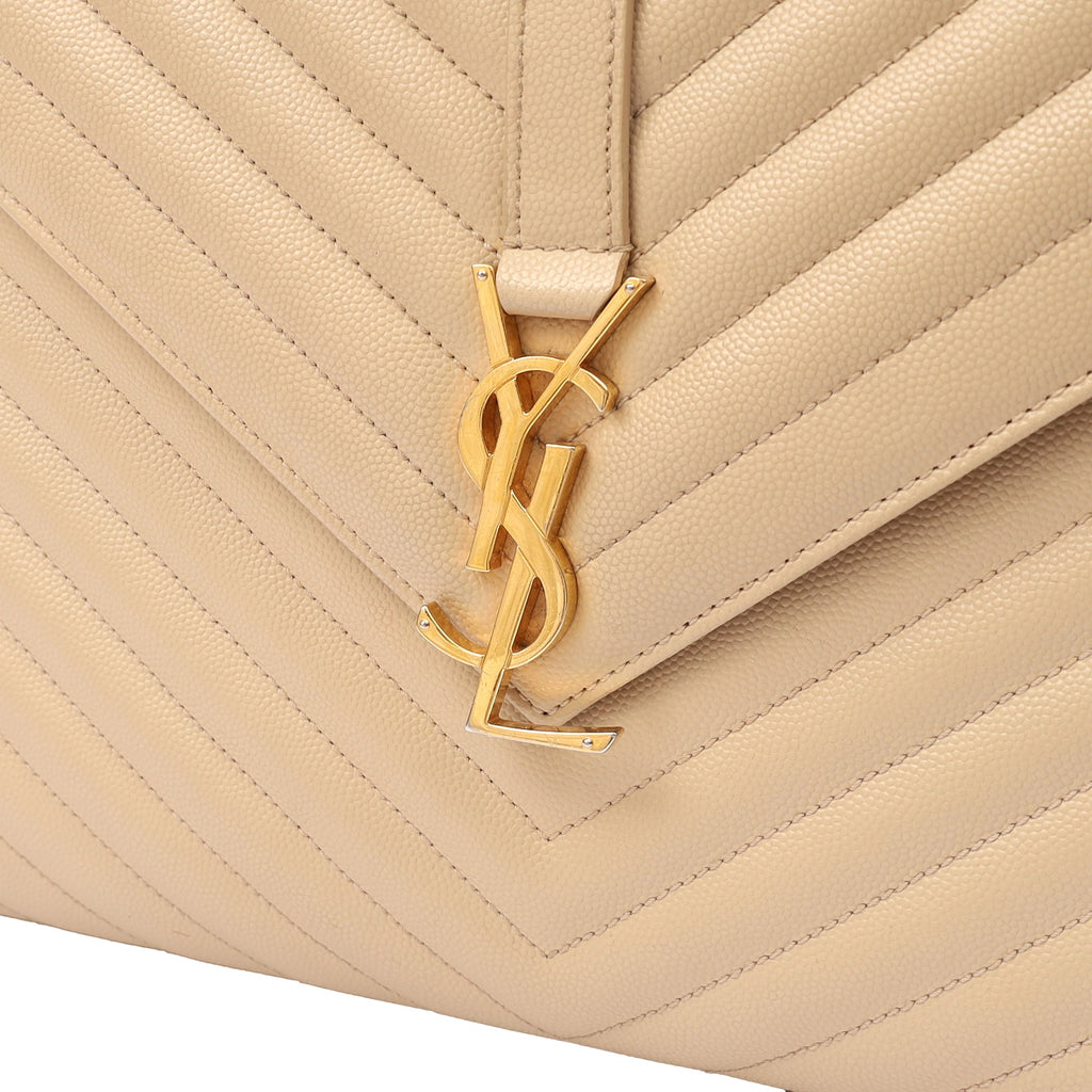 Saint Laurent Shoulder Bag Envelope - Large in Neutral, Calfskin Leather