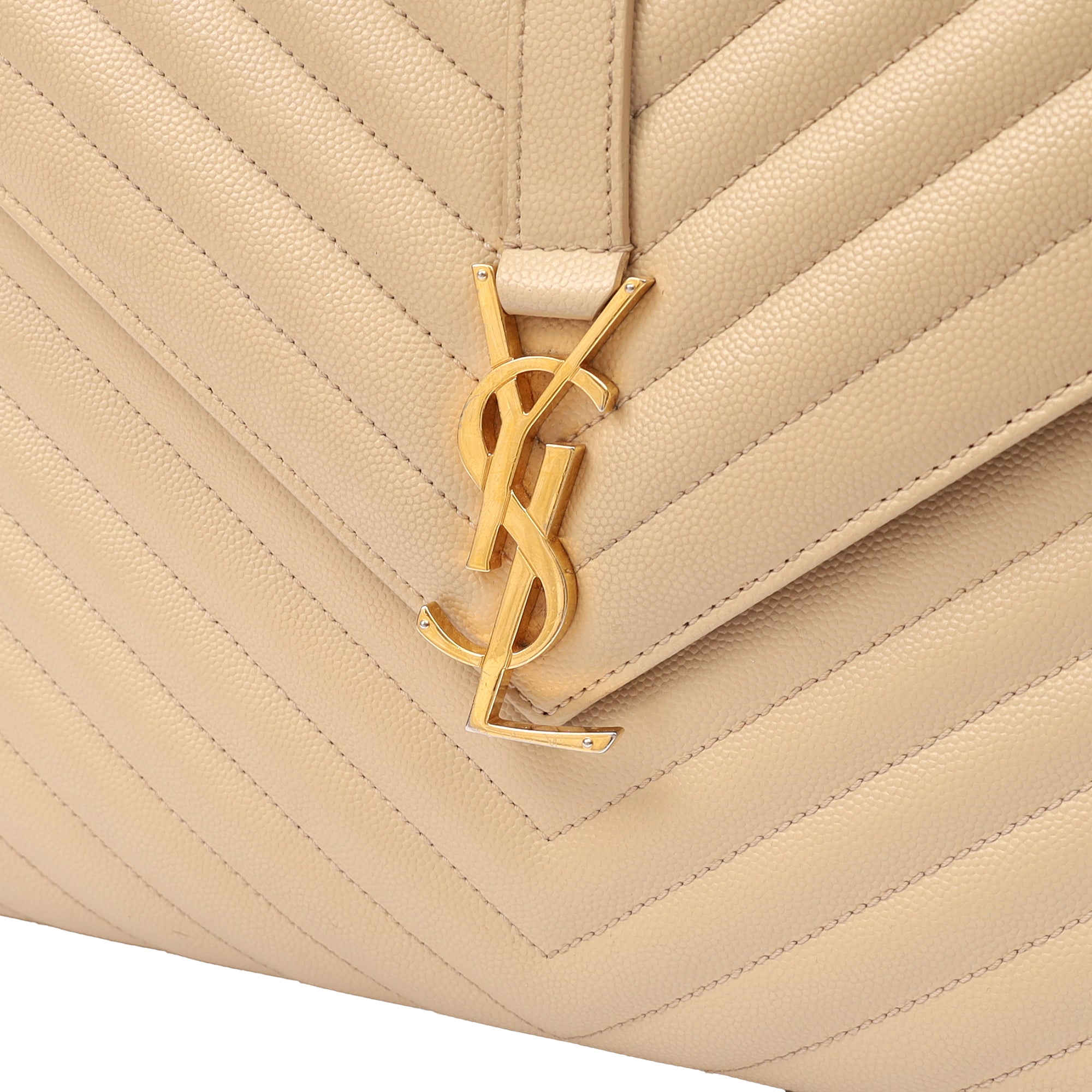 Saint Laurent Shoulder Bag Envelope - Large in Neutral, Calfskin Leather