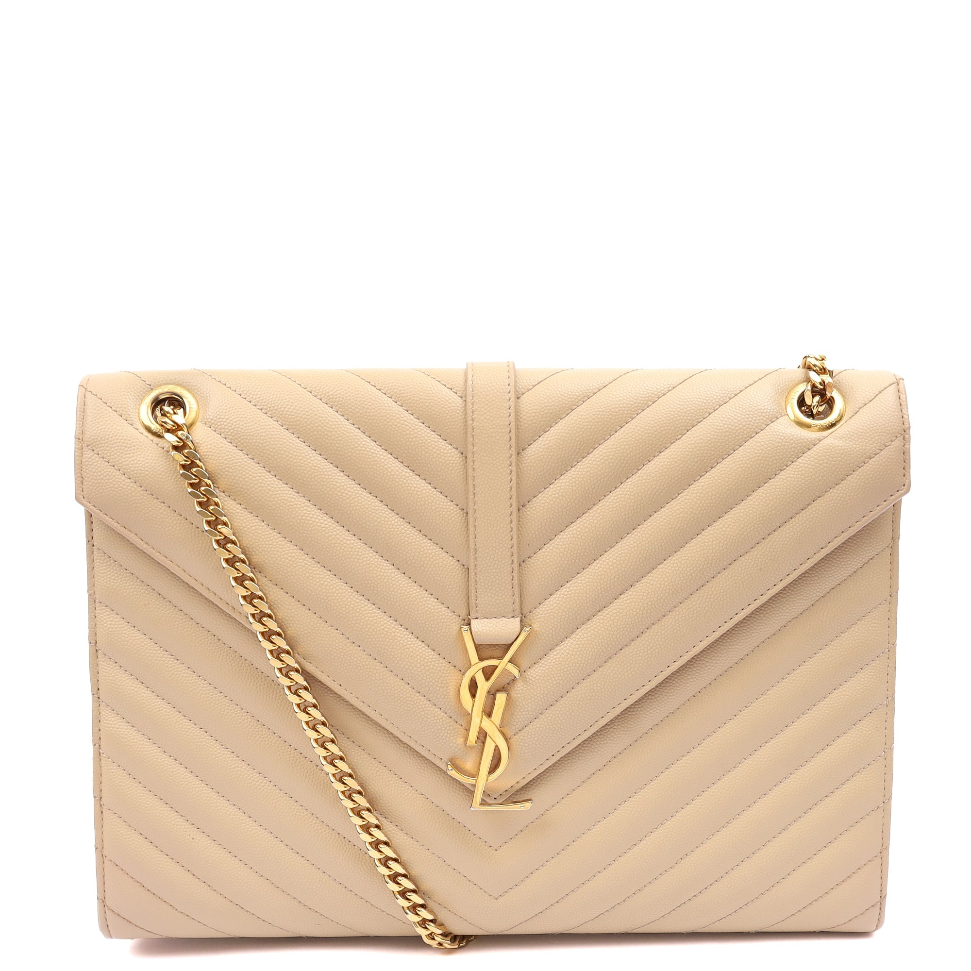 Saint Laurent Shoulder Bag Envelope - Large in Neutral, Calfskin Leather